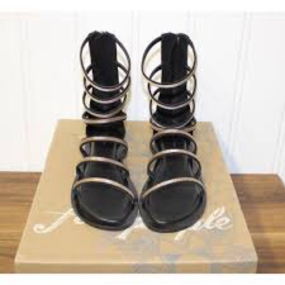 Free People Black Multi-Strap Gladiator Sandals with Metallic Rings